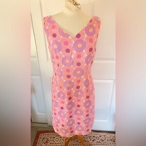 Vintage 60s Mod Pink & Lilac‎ Geometric Shift Dress Retro Psychedelic Sleeveless
